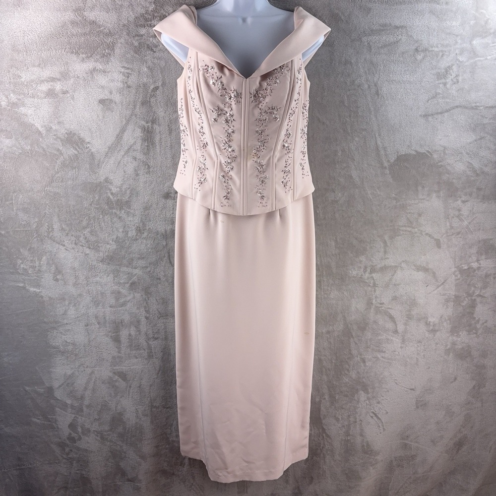 David's Bridal‎ Formal Dress Womens Size 10 Blush Pink Beaded Evening Gown